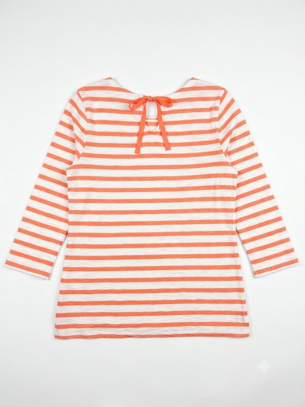 Chico's Coral and White Striped Long-Sleeve Top with Neck Tie - Picture 2 of 6